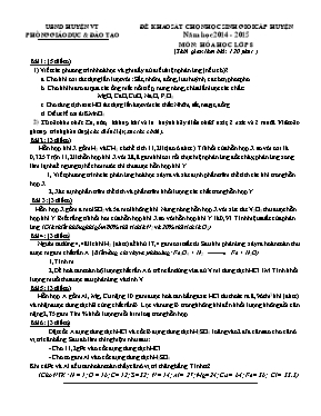 Đề thi khảo sát học sinh giỏi cấp huyện môn Hóa học Lớp 8 - Năm học 2014-2015 - Phòng GD & ĐT huyện Vũ Thư (Có đáp án)